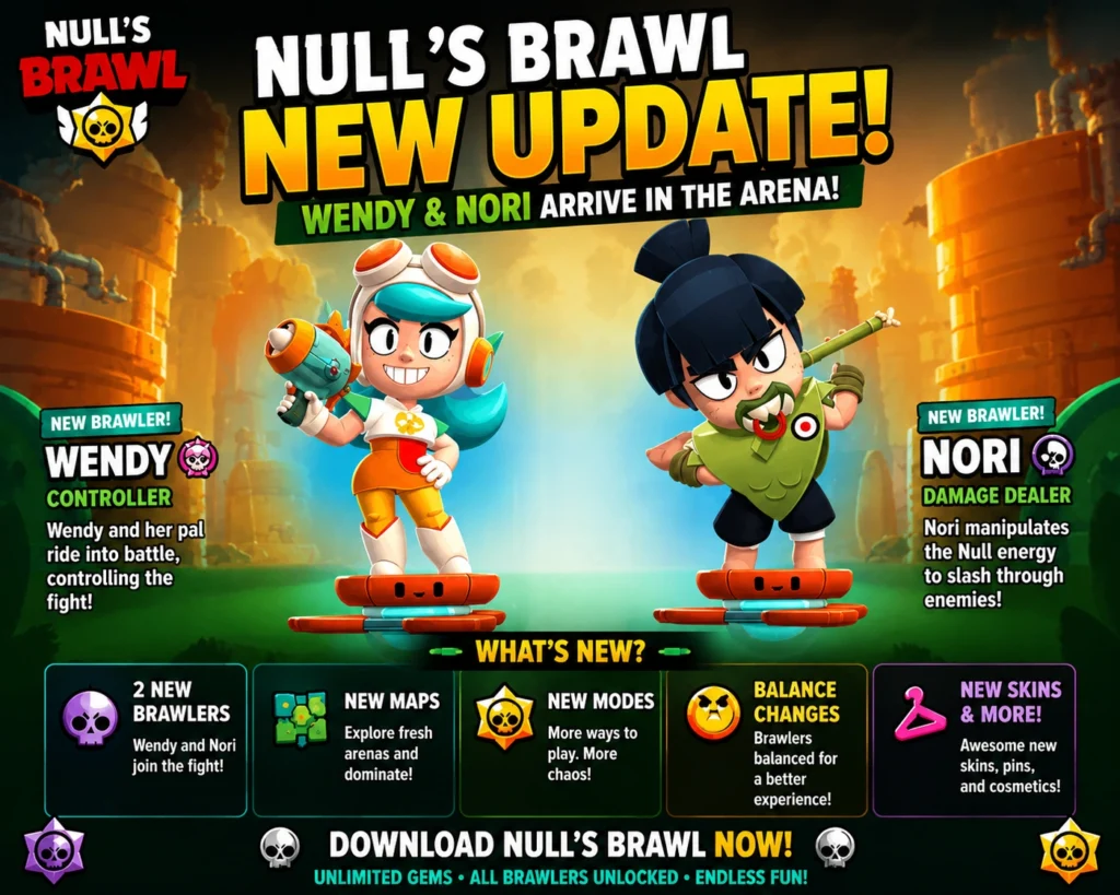 Nulls Brawl Nori e Wendy – Download (July 2026) Atualização 1 Atualização sobre Nori e Wendy